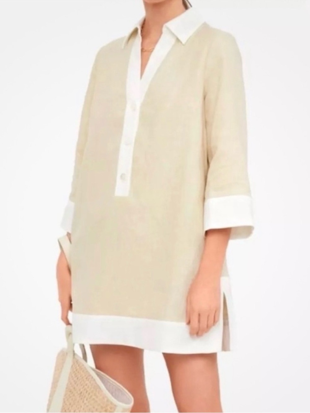 Tuckernuck Beige and White Mini Shirt Dress